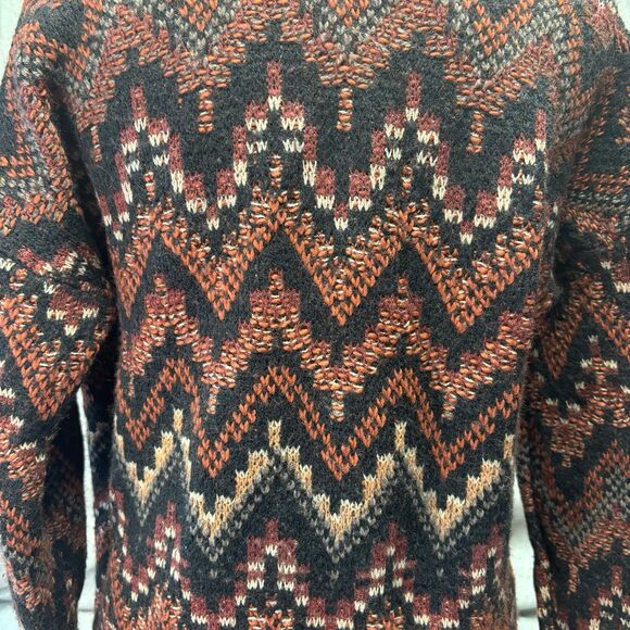 Lucky Brand Long Ikat‎ Cardigan Knit Sweater Black Maroon Wool Acrylic Medium - Picture 7 of 11